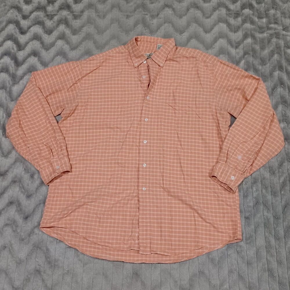 LL Bean Mens Size L Orange Plaid Long Sleeve 100% Cotton Button Down Shirt